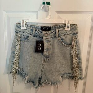 Women's Light Blue Denim Shorts with Fringe